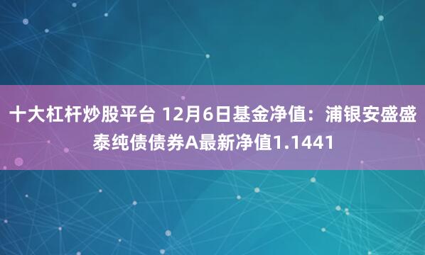 十大杠杆炒股平台 12月6日基金净值：浦银安盛盛泰纯债债券A最新净值1.1441