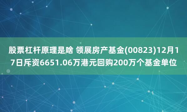 股票杠杆原理是啥 领展房产基金(00823)12月17日斥资6651.06万港元回购200万个基金单位